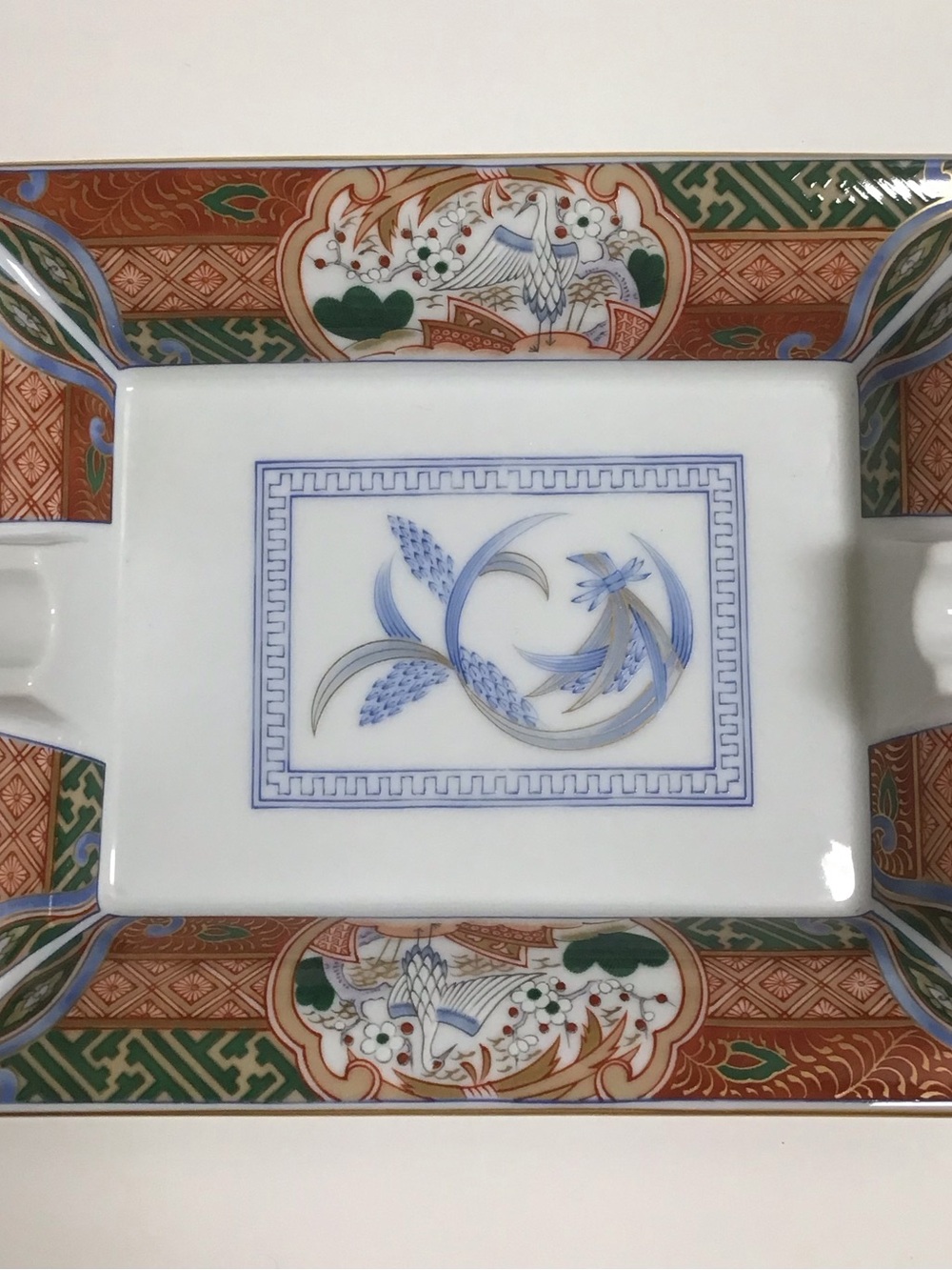 Vintage Imari ? Ashtray Cigar Asian Porcelain 7.5โ Rectangle Cranes Floral Gold - Picture 10 of 11